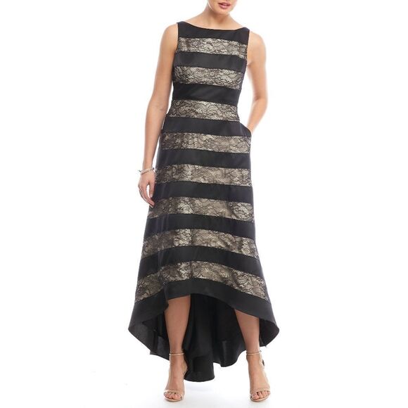 New! ADRIANNA PAPELL Women's Striped Lace High-Low Dress Formal Gown Size 6 - Picture 2 of 6